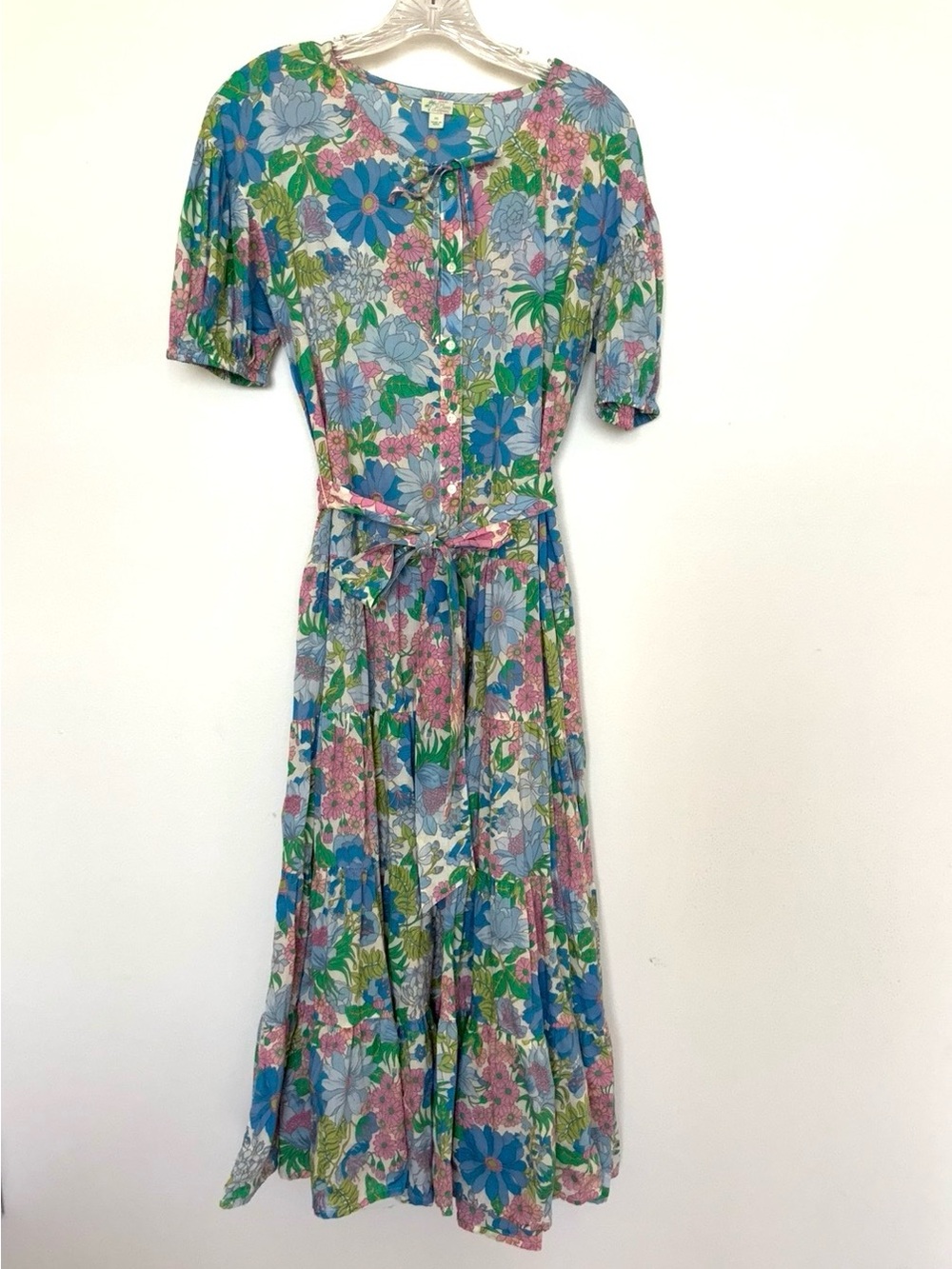 J. Crew Floral Midi Dress in Blue, Pink & Green, Sz XS